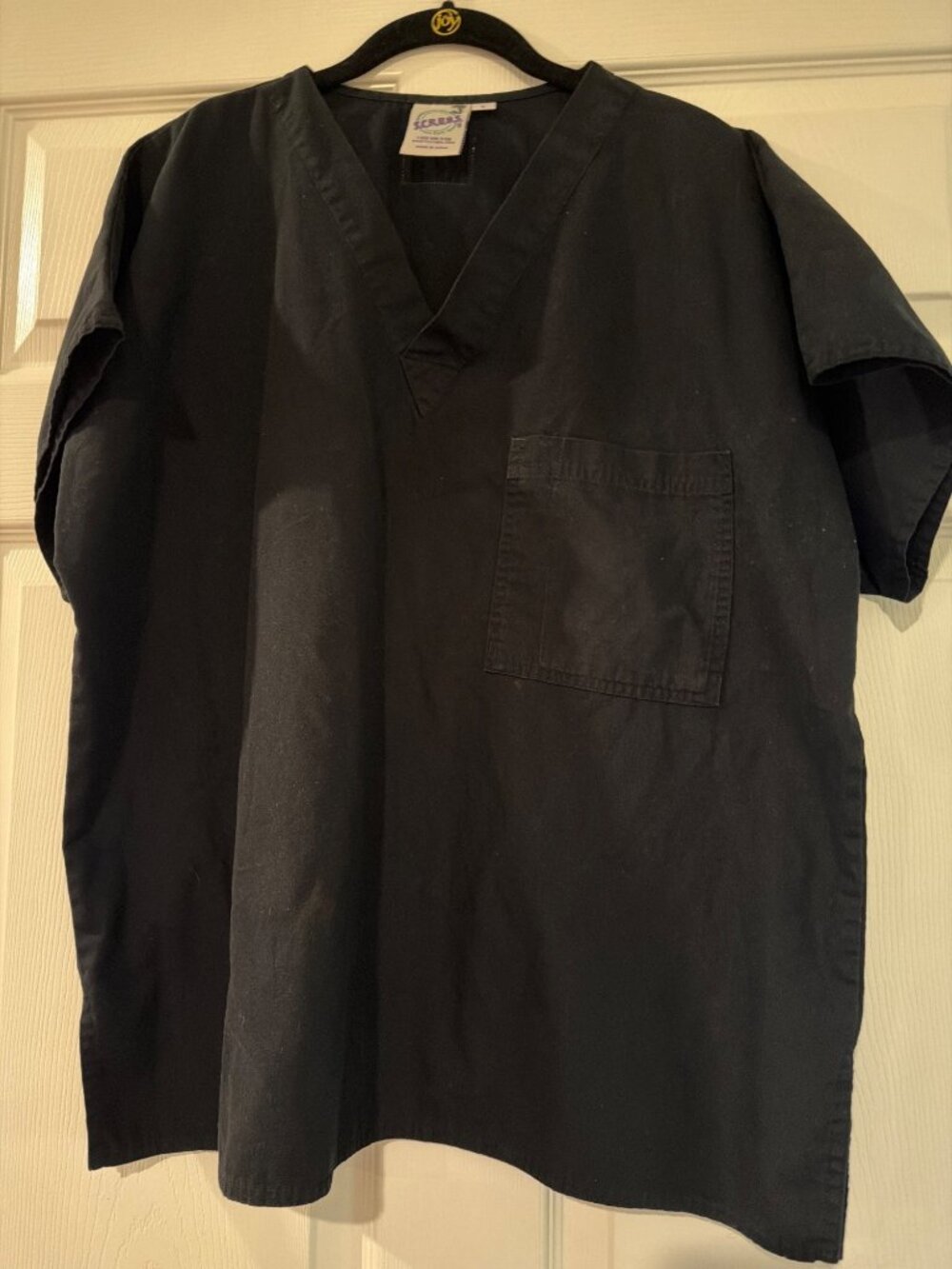 SCRUBS Black V-Neck Medical Unisex Scrub Top With Pocket Size L